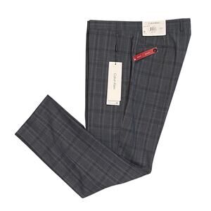 Calvin Klein Men's 38x32 Suit Pant Slim Fit Stretch Grey & Blue Plaid NEW